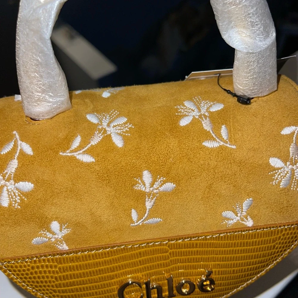 CHLOÉ Aby Lock Small Lizard-effect Leather-trimmed Embroidered Suede Bag - Picture 13 of 16